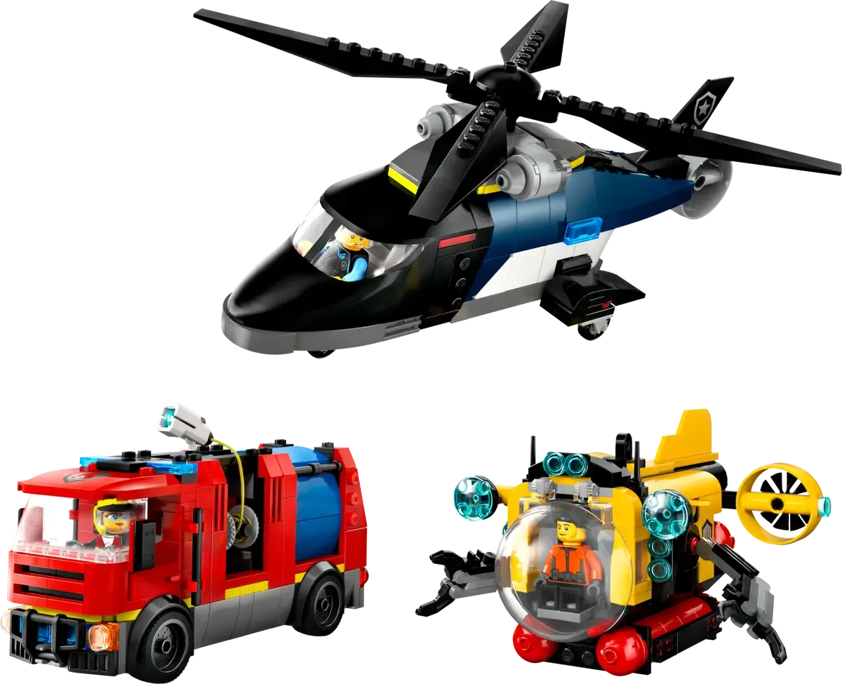 60462 LEGO City Pakke med helikopter, brannbil og ubåt - Lekeproffen.no