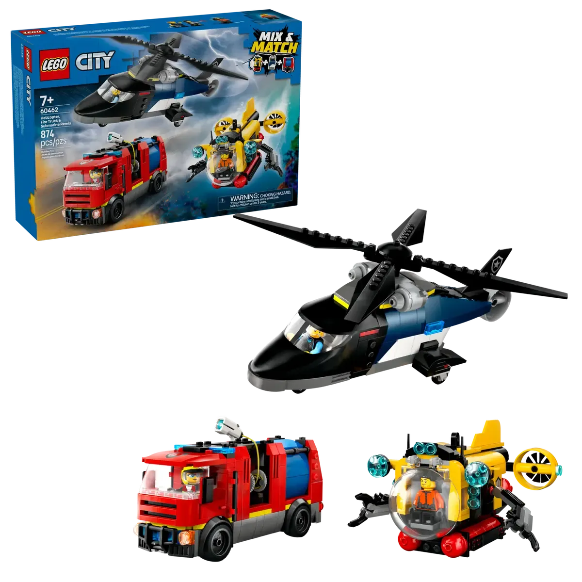 60462 LEGO City Pakke med helikopter, brannbil og ubåt - Lekeproffen.no