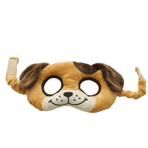 Plysjmaske for barn formet som hund, brune ører, justerbar elastisk stropp, utkledningsleke