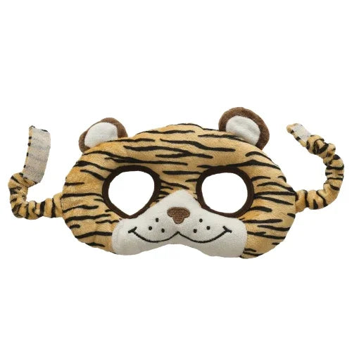 Plysj dyremaske for barn med tigerdesign og sorte striper, kostyme og utkledning