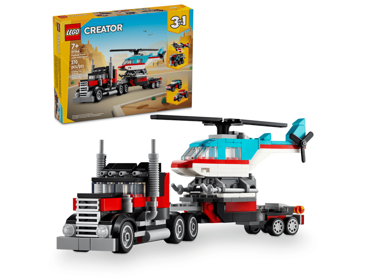 LEGO Creator 31146 Flatbed Truck med helikopter – 270 deler, 3 i 1 byggesett for barn 7+