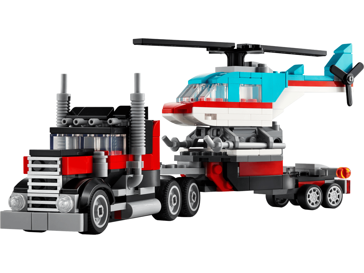 LEGO lastebil med helikopter på traileren, perfekt barnelek for eventyr og bygging