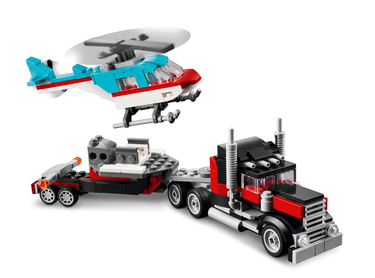 LEGO lastebil med helikopter og trailer, perfekt barnelek