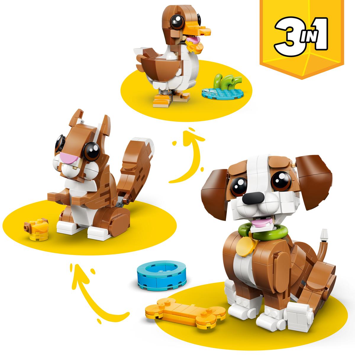 LEGO 3-i-1 dyrebyggesett med hund, ekorn og and – gøy leke for barn