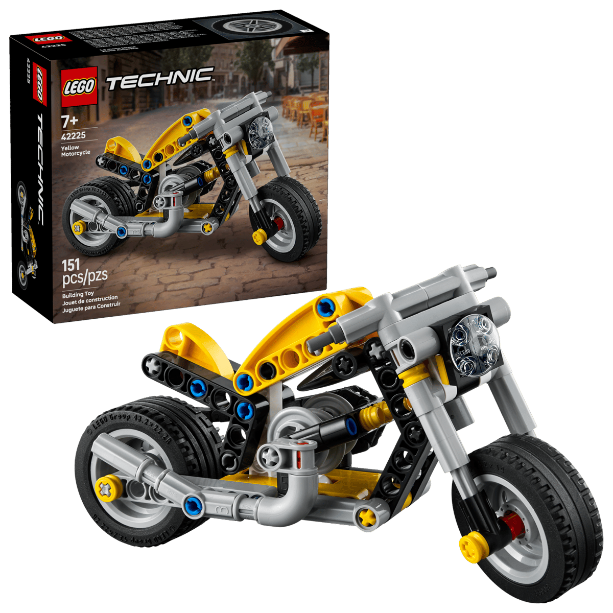 Gul LEGO Technic motorsykkel med detaljerte deler og 151 brikker for barn fra 7 år