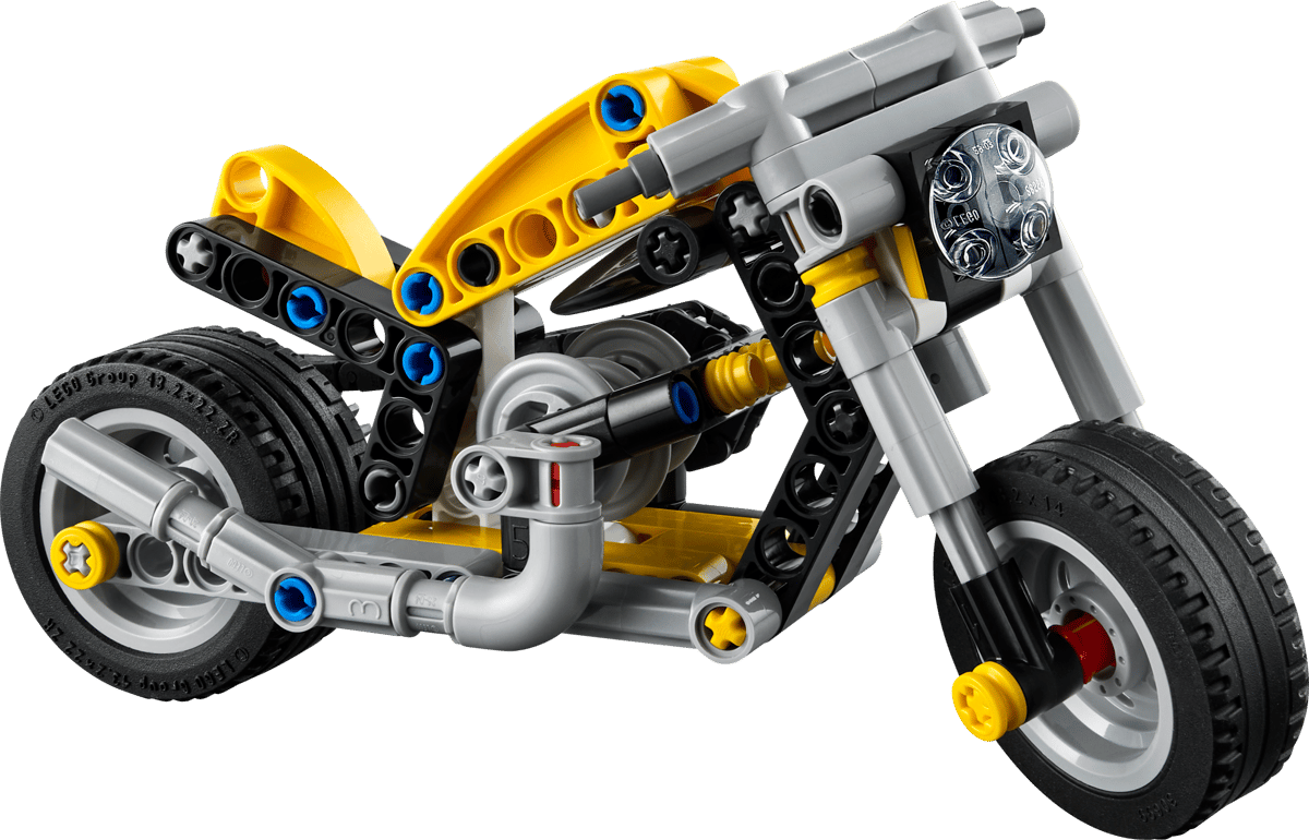 LEGO Technic motorsykkel med gule og grå detaljer, perfekt for barn som elsker byggeleker