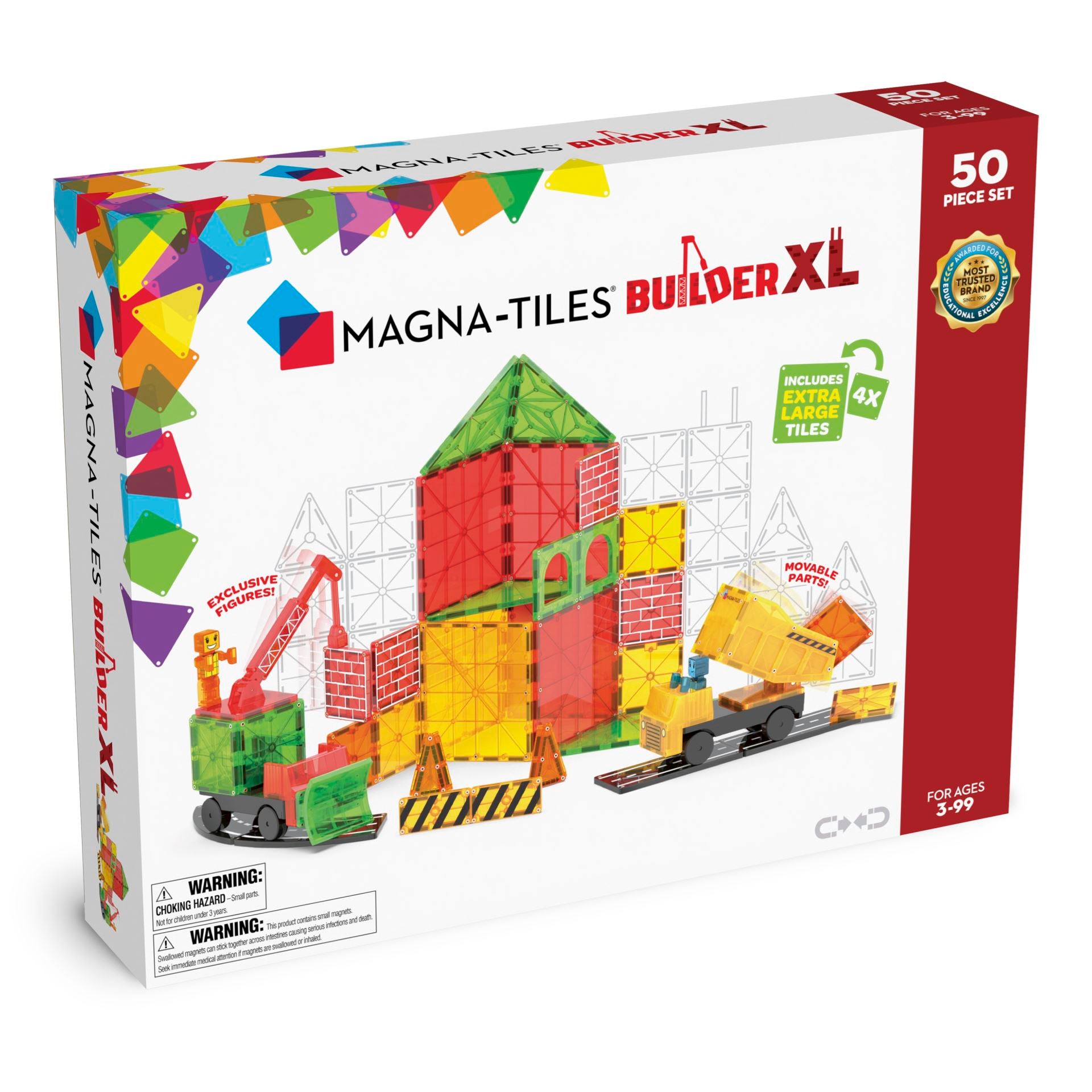 Magna-Tiles Builder XL magnetiske byggeklosser, 50 deler, byggelekesett for barn