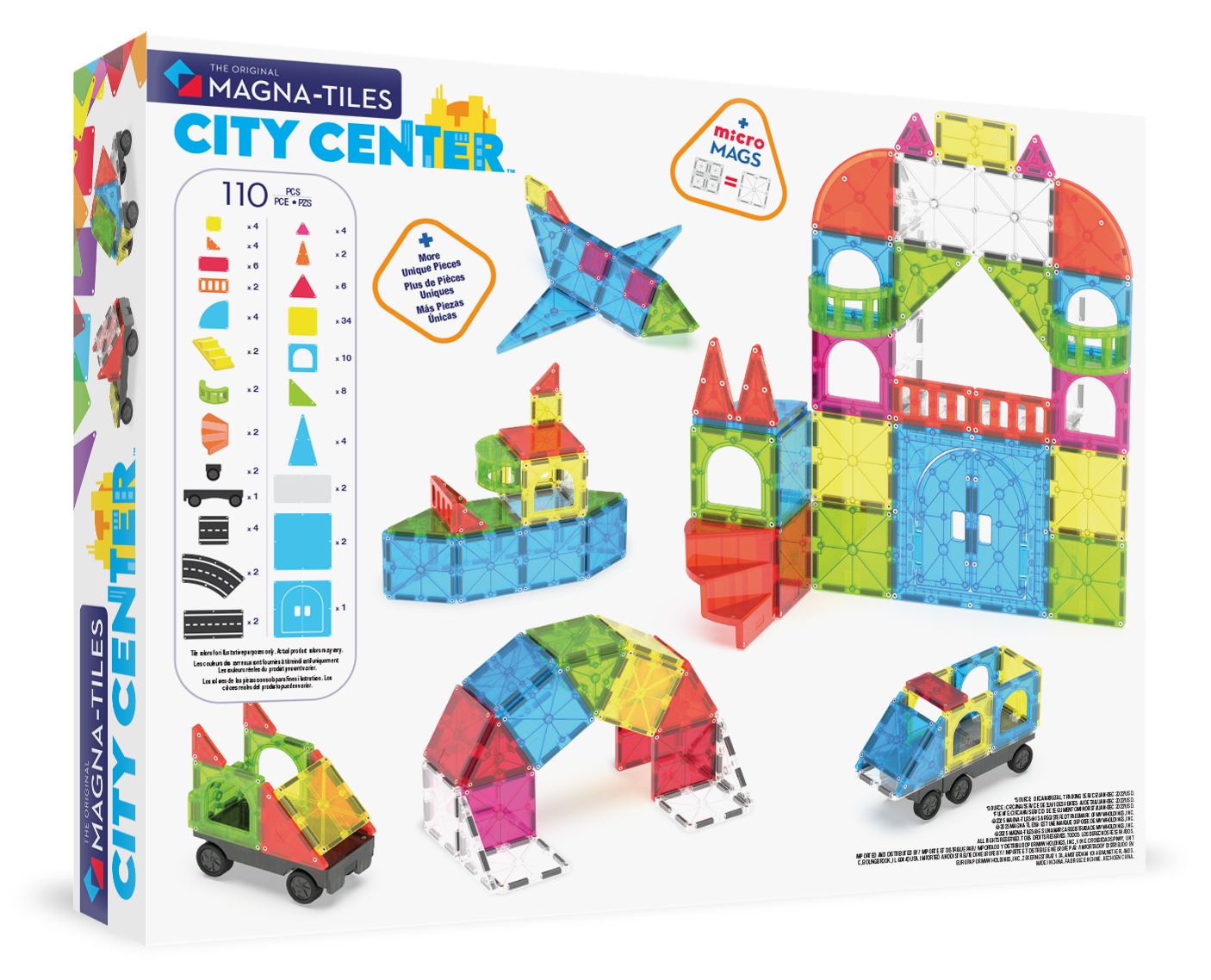 Magna-Tiles City Center magnetiske byggeklosser sett med biler, byggverk og fargerike deler