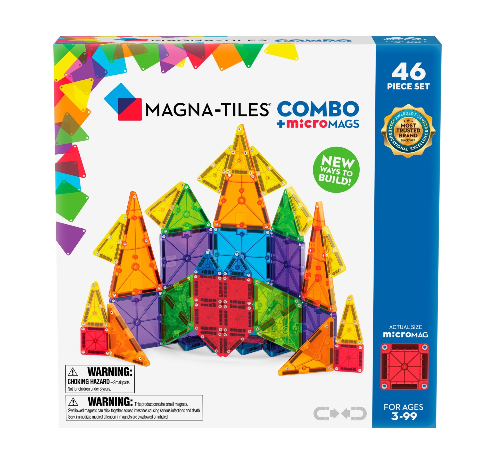 Magna-Tiles Combo + microMAGS 46-pieces sett med fargerike magnetiske byggeplater for barn 3-99 år