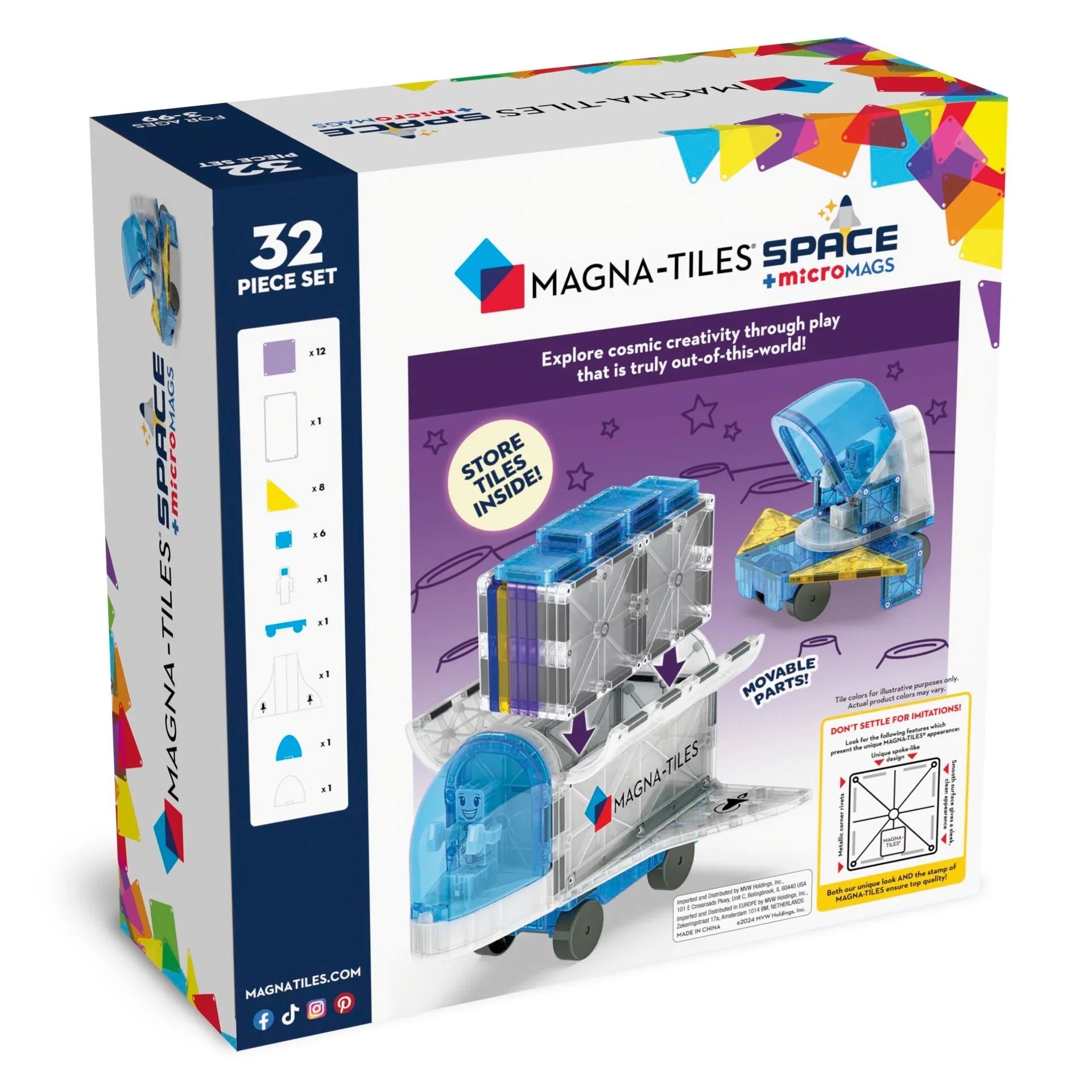 Magna-Tiles Verdensrommet – Magnetiske Byggeklosser 32 deler - Lekeproffen.no