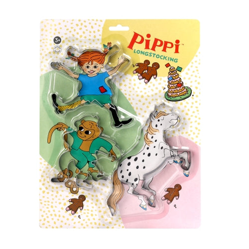 Bakeformer sett med Pippi Langstrømpe, hest og ape, leketøy for barn.