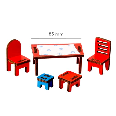 Rød lekebordsett med stoler og benker, 85 mm bredde – perfekt for barneleker og LEGO