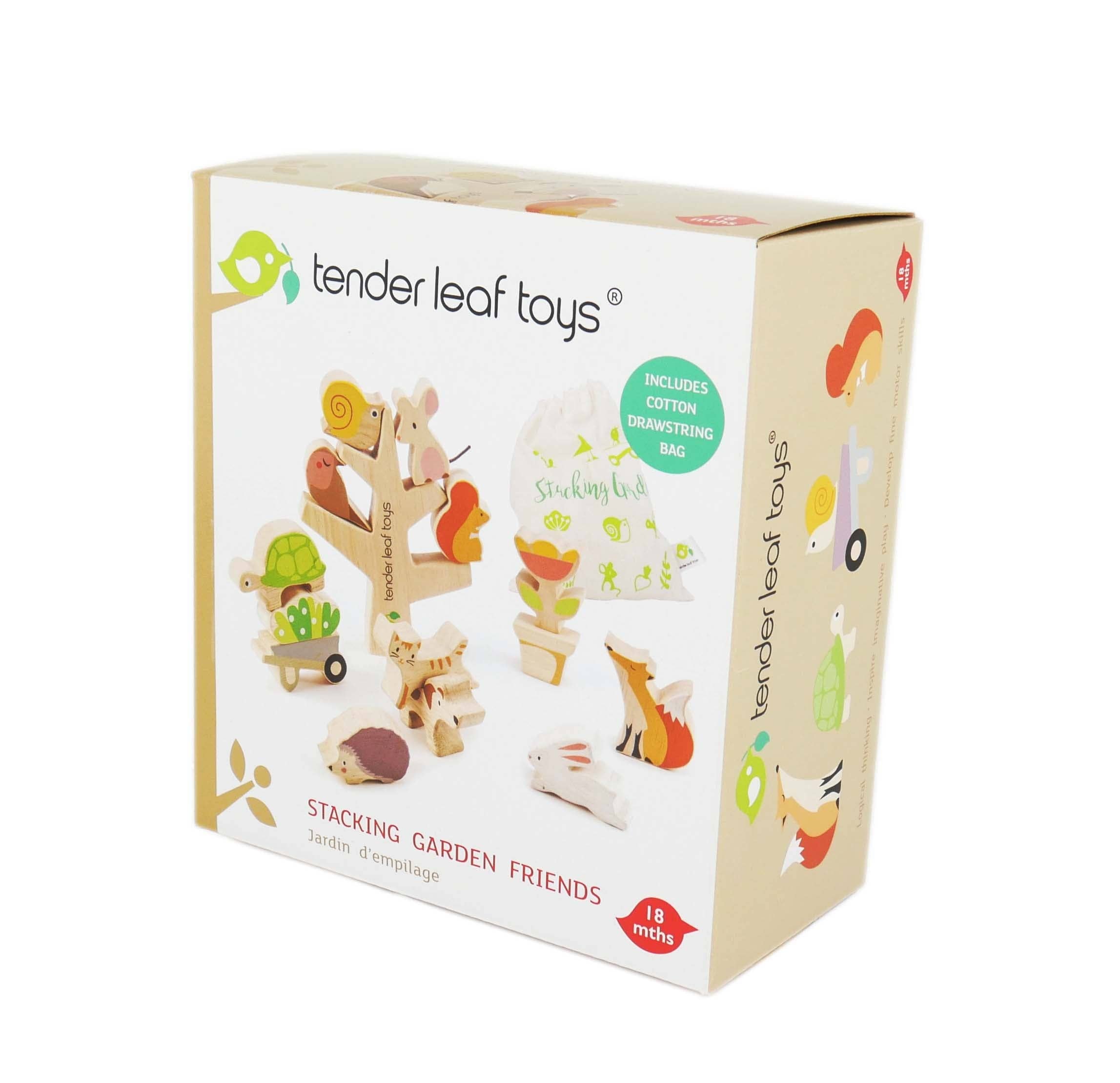 Tender Leaf Toys Stacking Garden Friends – treleker for barn fra 18 måneder, med dyr og planter
