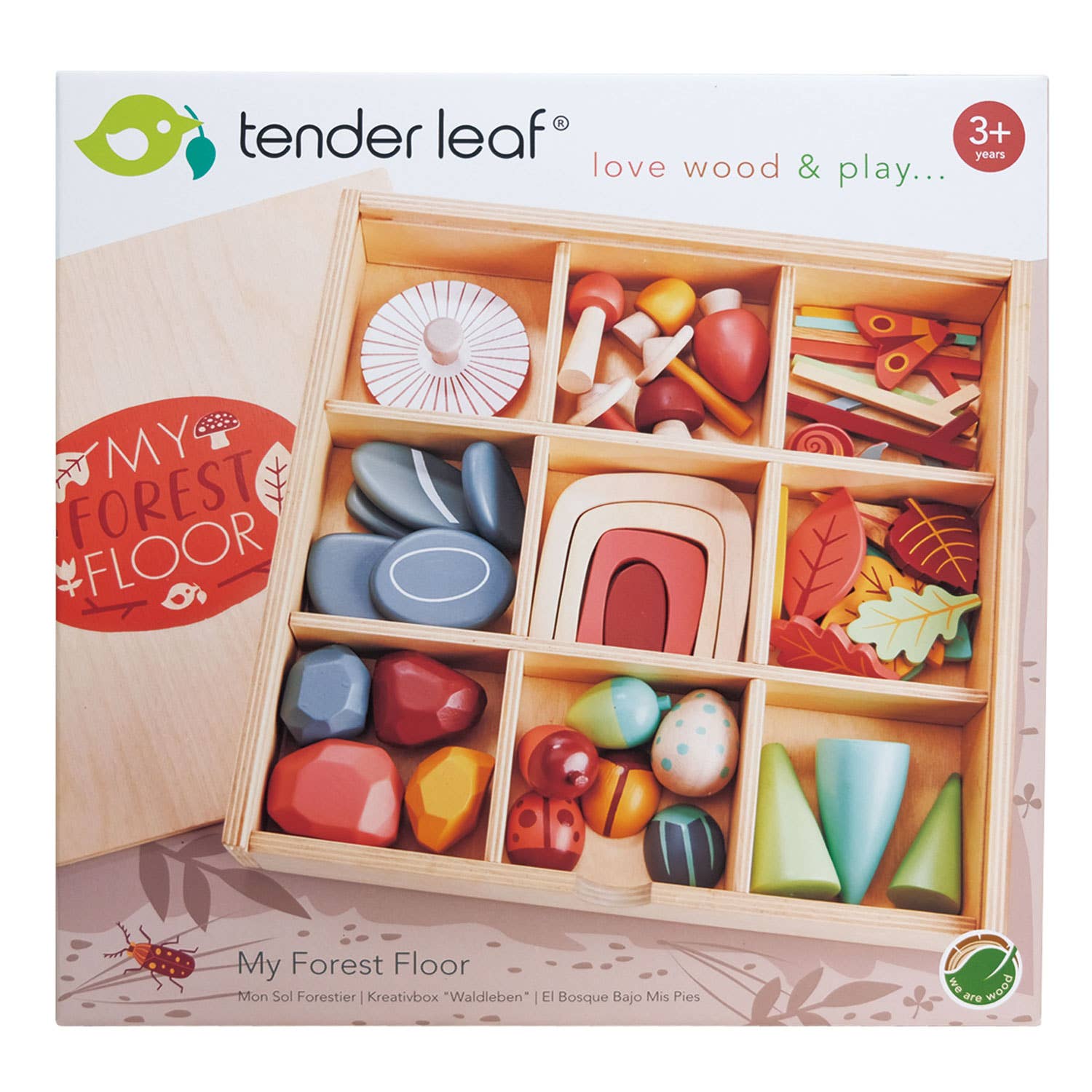 Tender Leaf Toys My Forest Floor – treleker for barn 3+ år med skogmotiv, steiner, sopp og blader