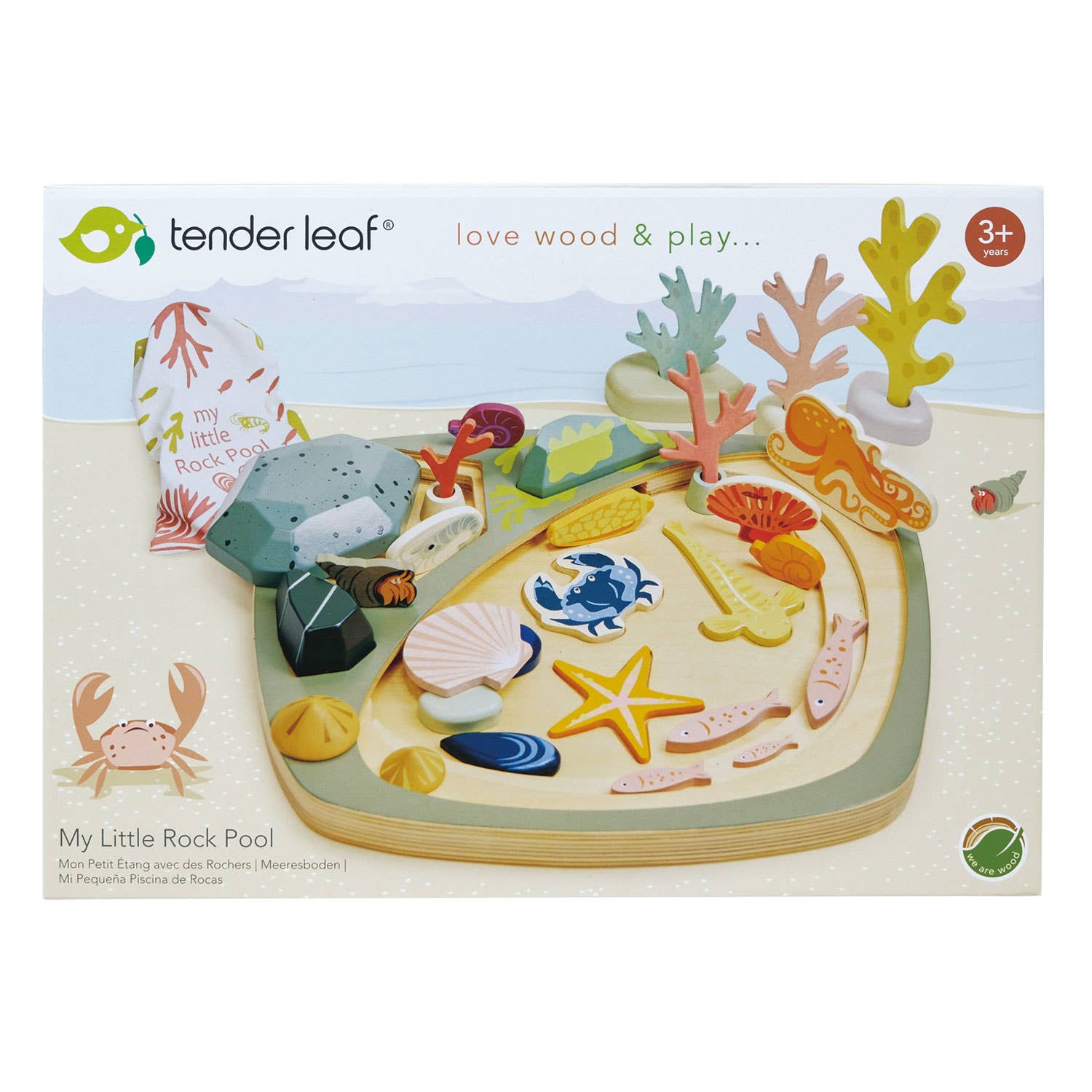 Tender Leaf Toys My Little Rock Pool – treleketøy med sjødyr og koraller for barn 3+ år