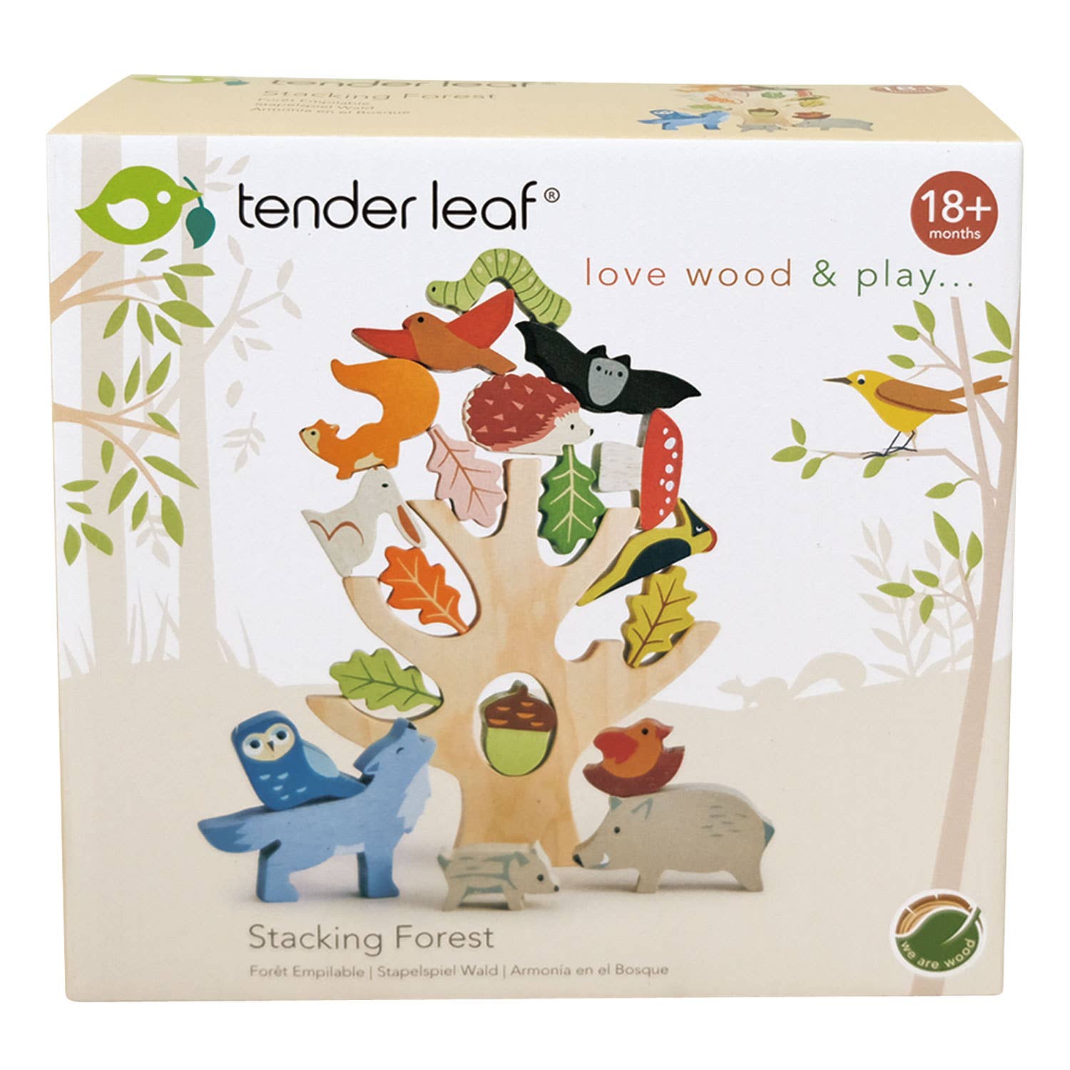 Tender Leaf Stacking Forest leketøy med tre, dyr og blader for barn 18+ måneder