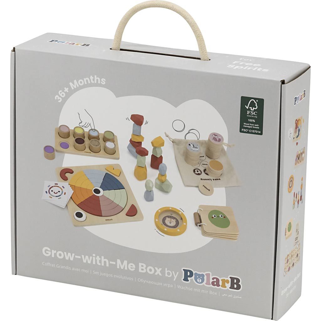 PolarB Grow-with-Me Box med utviklende leker for barn 36+ måneder, FSC-tre